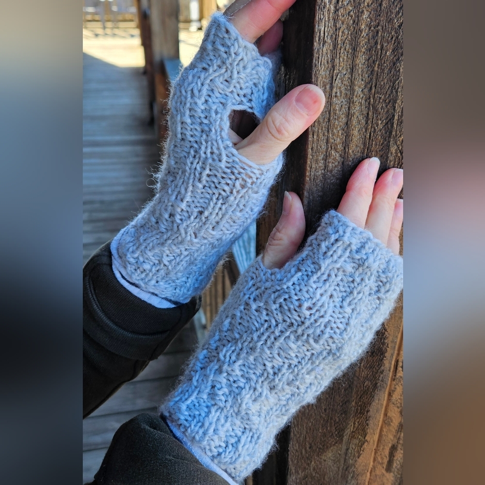 Hand-knitted Light Gray Fingerless gloves